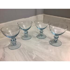Vintage set of 4 Aqua Blue Champagne cocktail Glasses